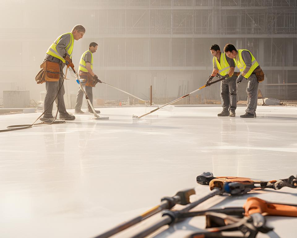 Team bei der professionellen Reinigung einer Baustelle in Wien mit sichtbaren Werkzeugen und frischen Oberflächen